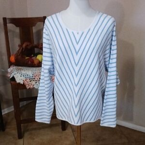 Philosophy- Soft Blue and White Striped Top